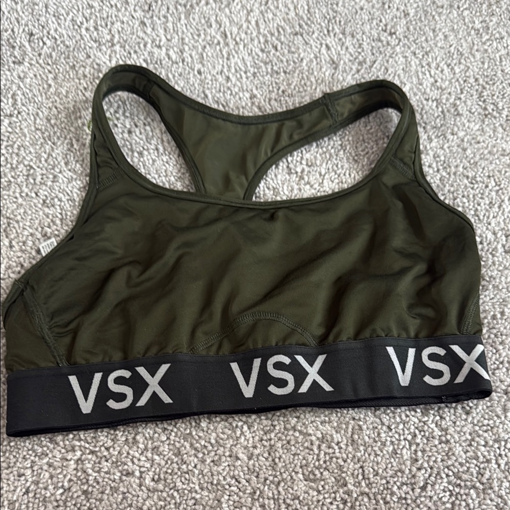 VSX Green and Black Sports Bra with Racerback Design